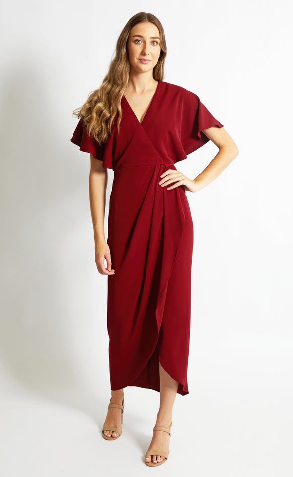 Satin Kimono Sleeve Wrap Gown | Pagani