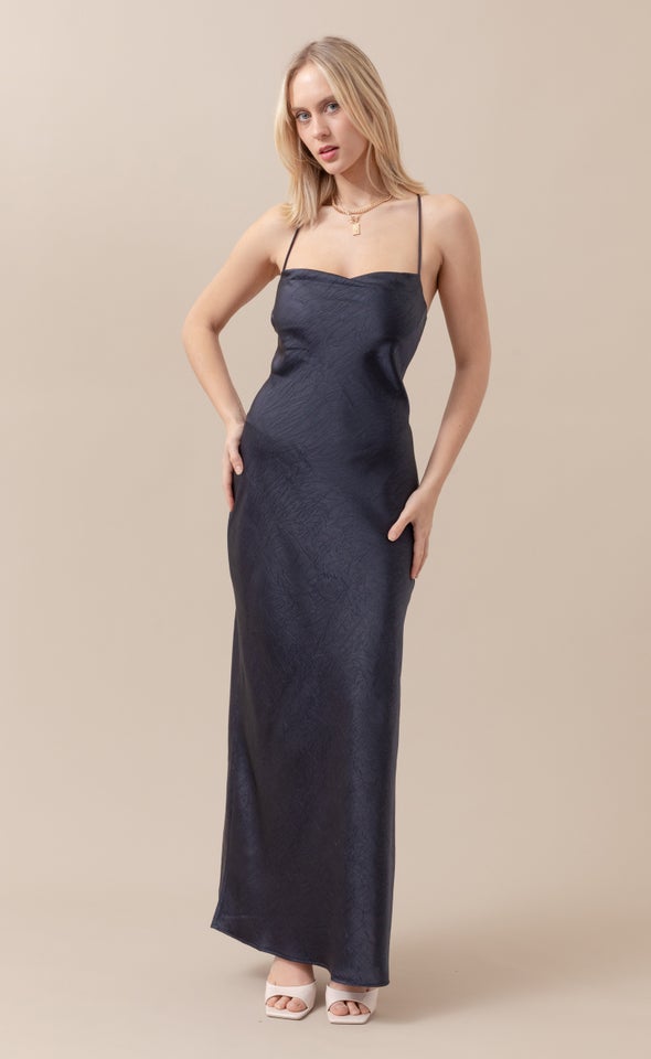 Satin Low Cross Back Gown Navy