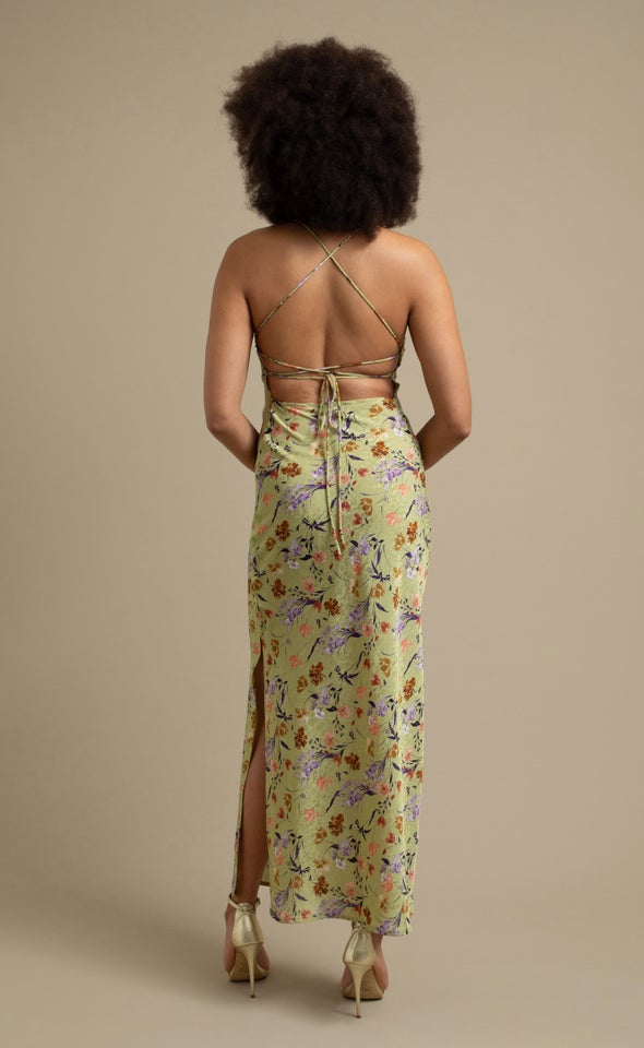 Satin Low Cross Back Maxi Apple/floral