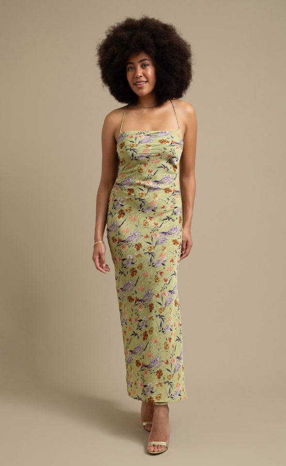 Satin Low Cross Back Maxi Apple/floral