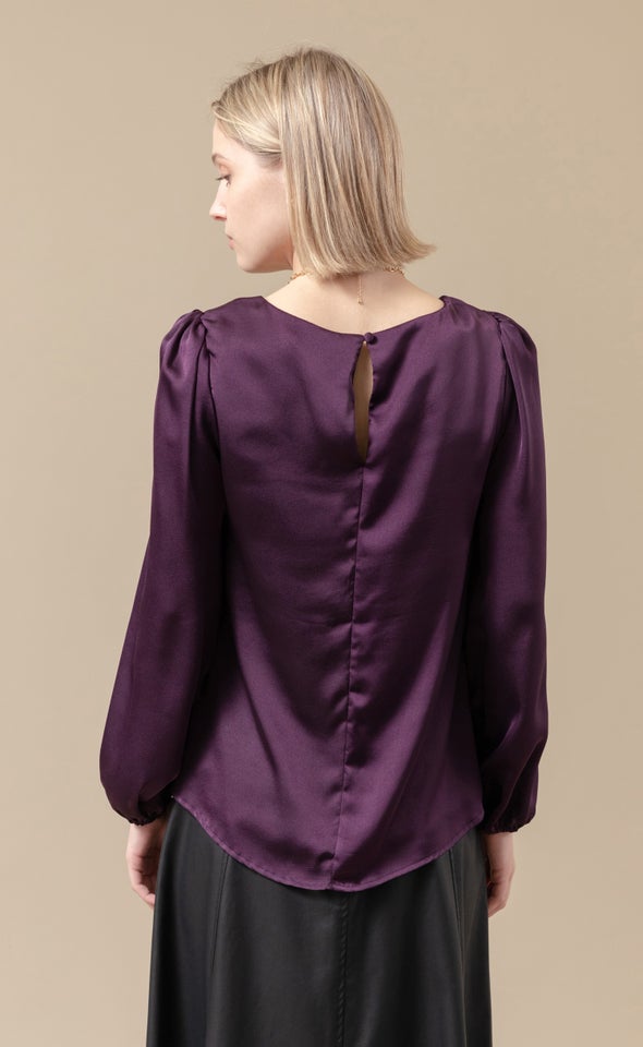 Satin LS Shell Top Dark Purple