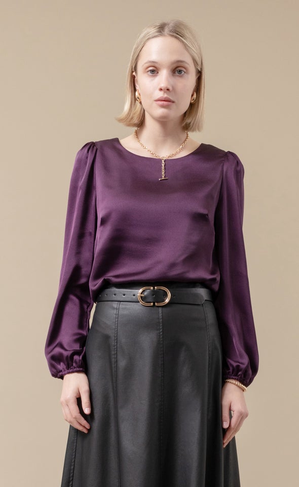 Satin LS Shell Top Dark Purple