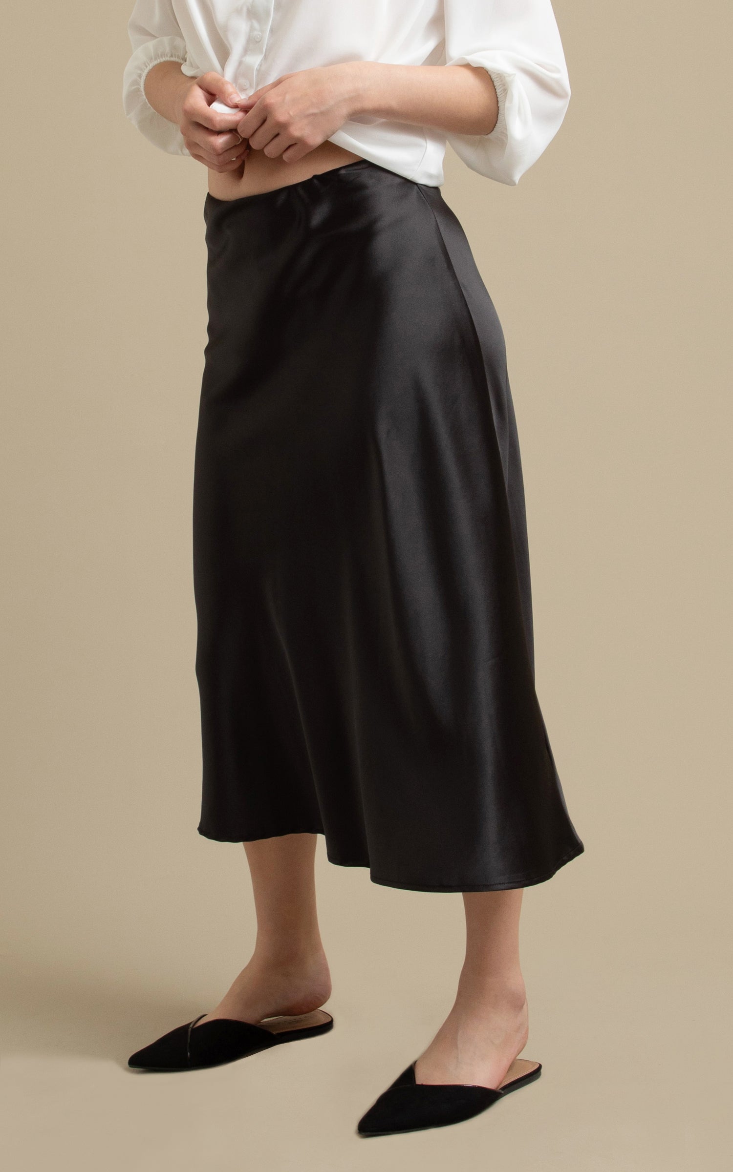 Black satin midi skirt nz best sale