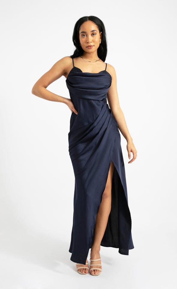 Satin Overlay Cowl Detail Gown | Pagani