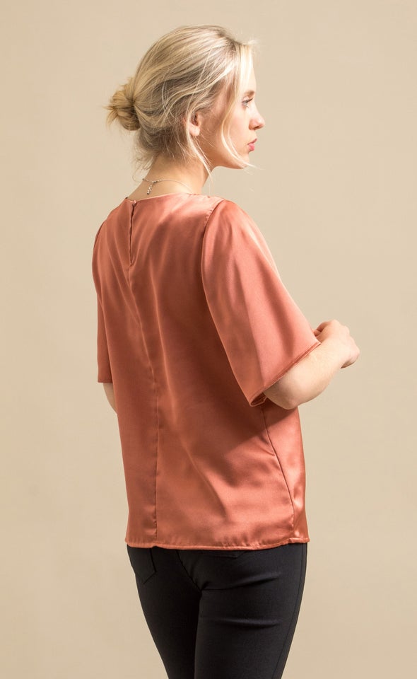 Satin Pleat Front Top Amber