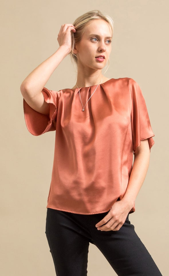 Satin Pleat Front Top Amber