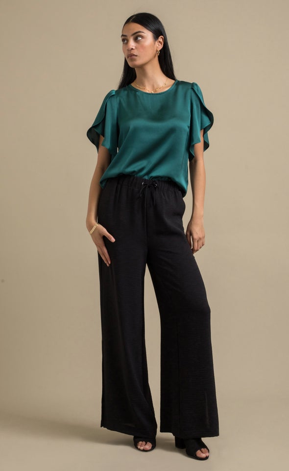 Satin Tulip Sleeve Top Emerald