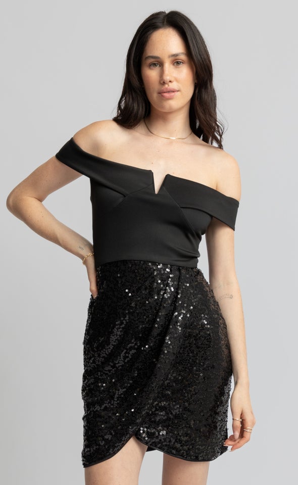 Scuba Sequin Wrap Dress | Pagani