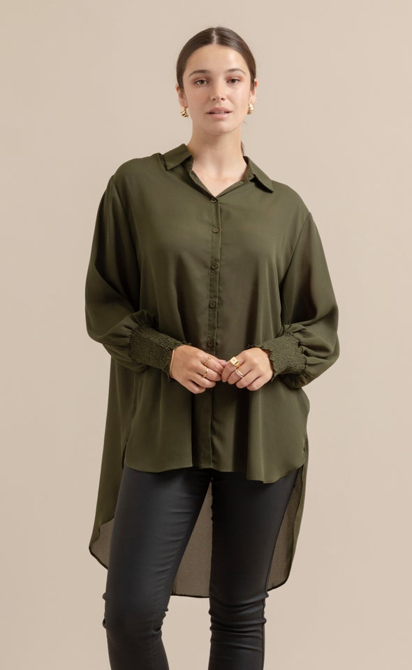 Shirred Sleeve Longline Shirt | Pagani