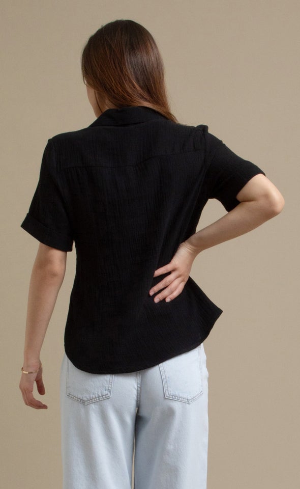 Short Sleeve Crinkle Shirt Black