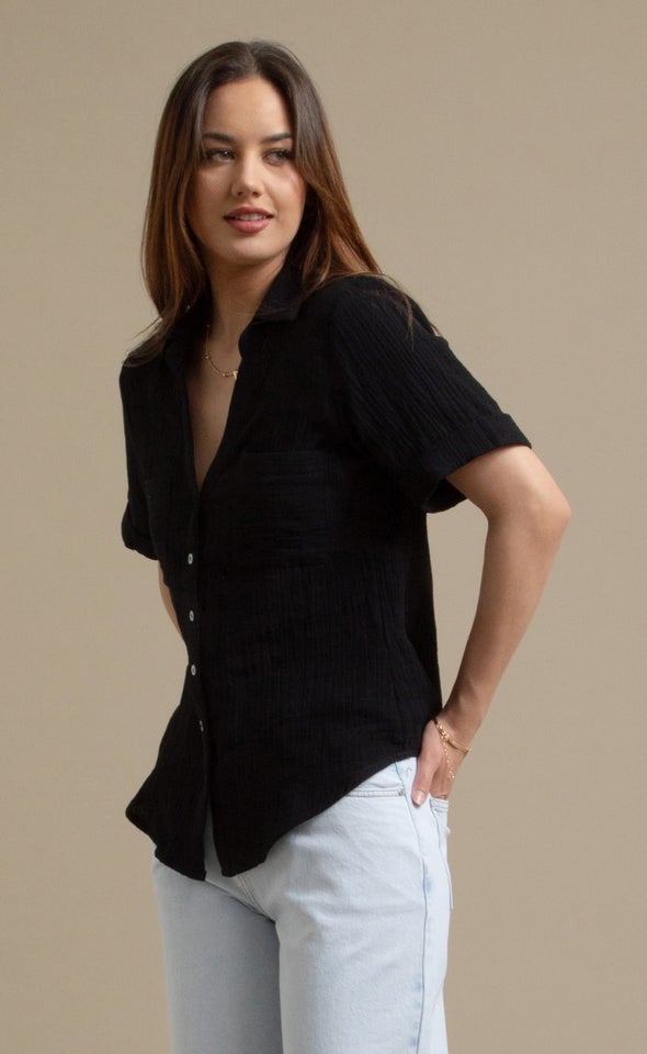 Short Sleeve Crinkle Shirt Black