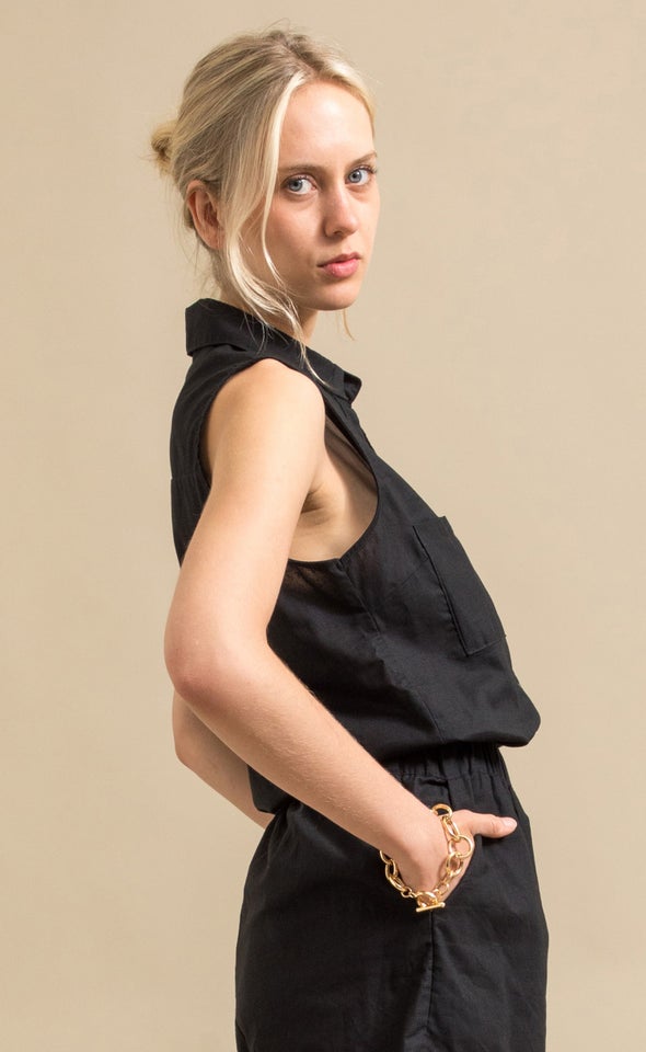 Sleeveless Linen Blend Shirt Black