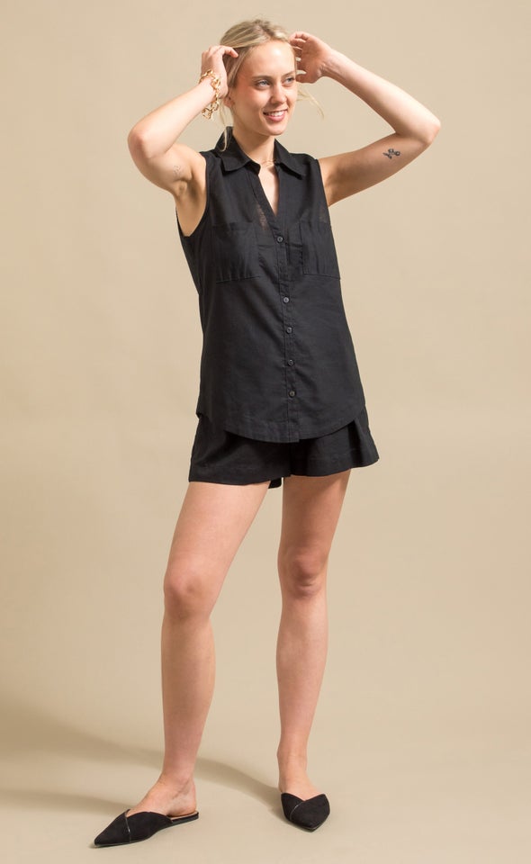 Sleeveless Linen Blend Shirt Black