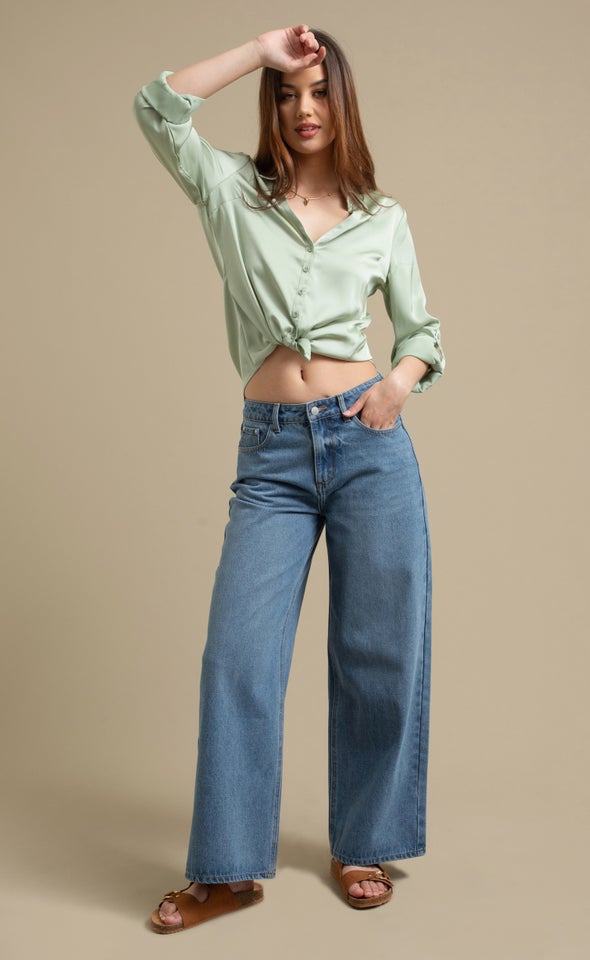 Soft Wide Leg Jeans Mid Blue