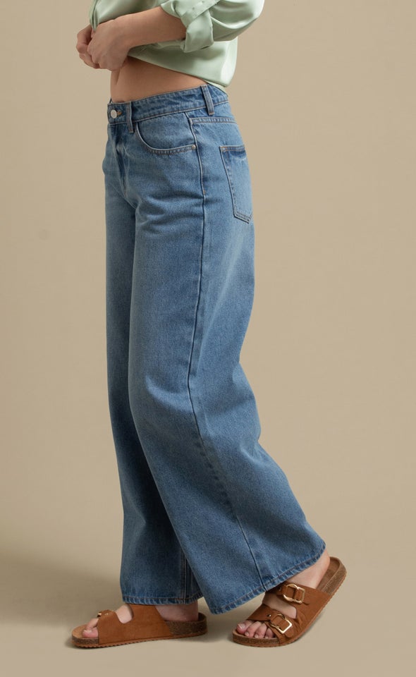 Soft Wide Leg Jeans Mid Blue