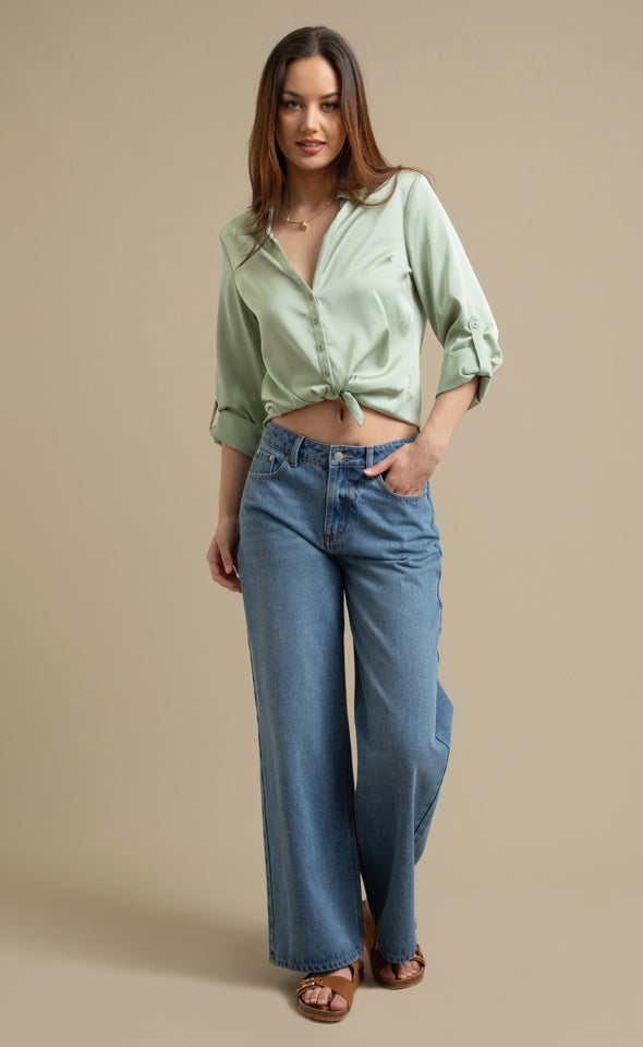 Soft Wide Leg Jeans Mid Blue