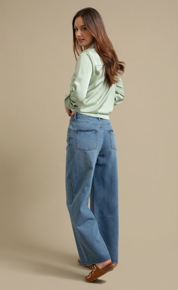 Soft Wide Leg Jeans Mid Blue