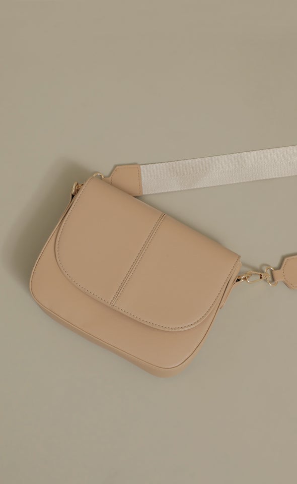 Stitch Front Satchel Beige