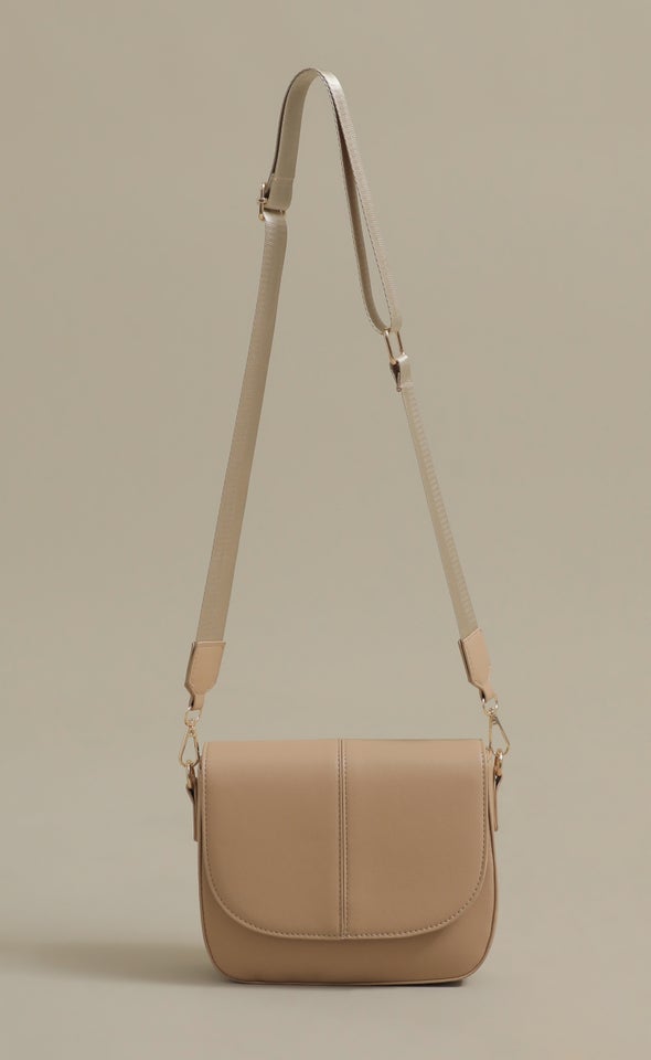 Stitch Front Satchel Beige