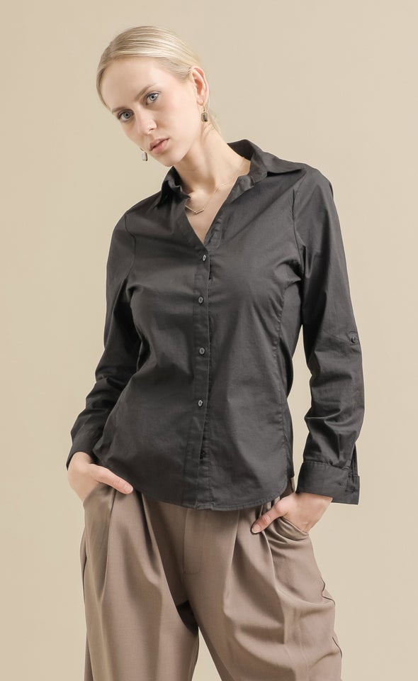 Stretch Poplin Shirt Black