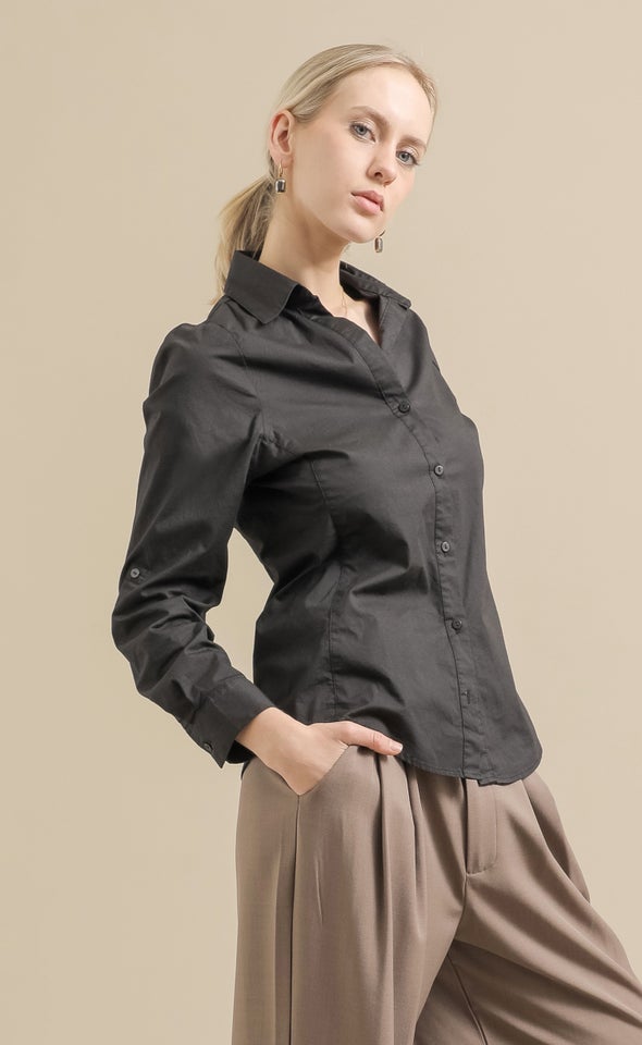 Stretch Poplin Shirt Black