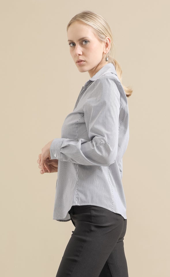 Stretch Poplin Shirt Navy Stripe