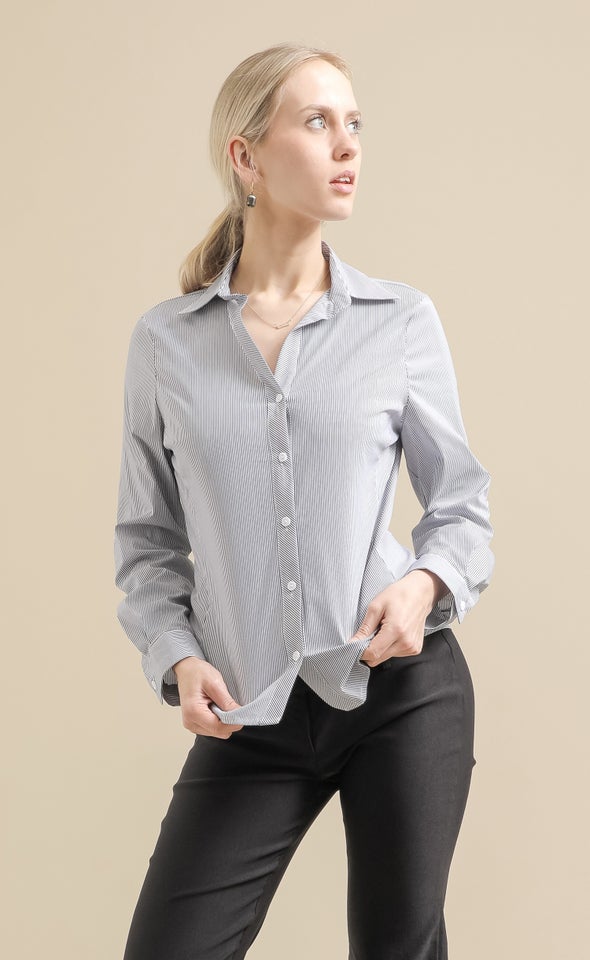 Stretch Poplin Shirt Navy Stripe