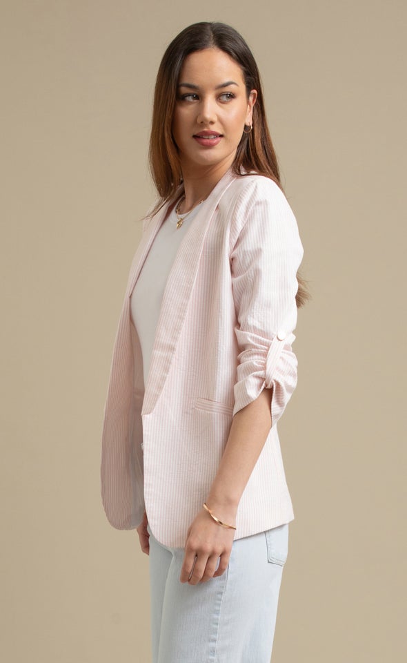 Striped Casual Blazer Blush/white