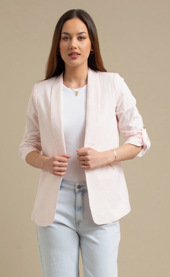 Striped Casual Blazer Blush/white