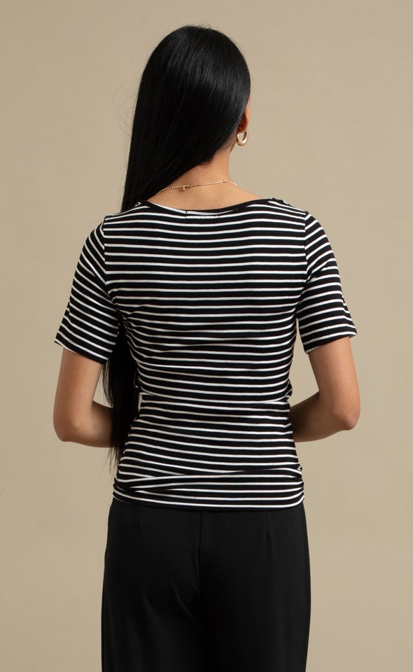 Striped Jersey Boat Neck Tee Blk/white