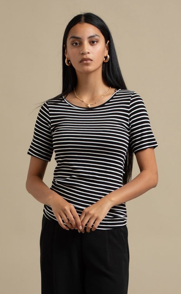 Striped Jersey Boat Neck Tee Blk/white