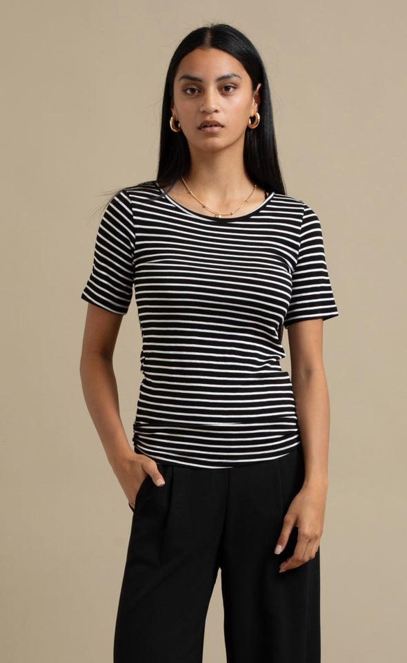 Striped Jersey Boat Neck Tee Blk/white