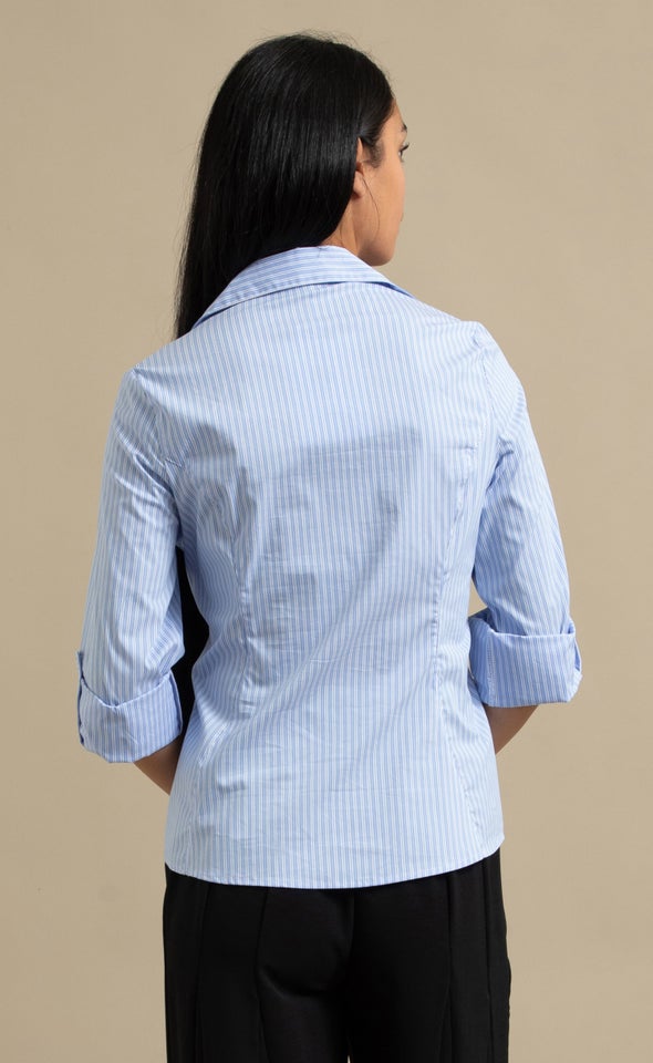 Striped Stretch Poplin Shirt Blue/white