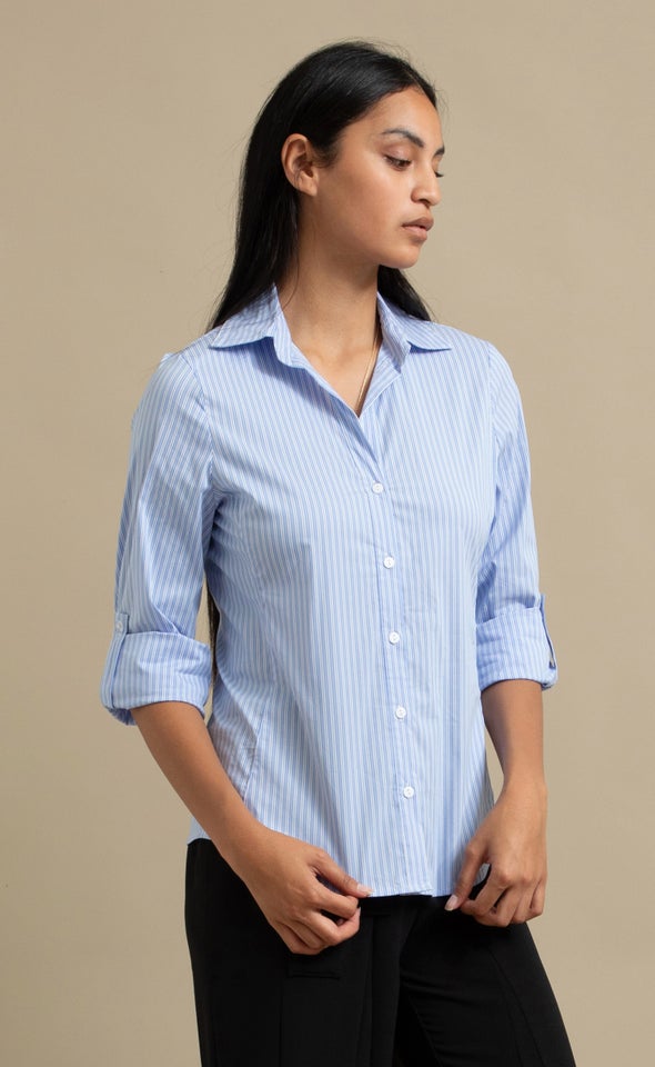 Striped Stretch Poplin Shirt Blue/white