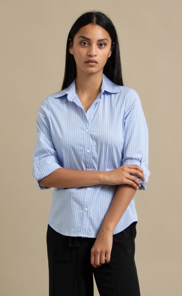 Striped Stretch Poplin Shirt Blue/white