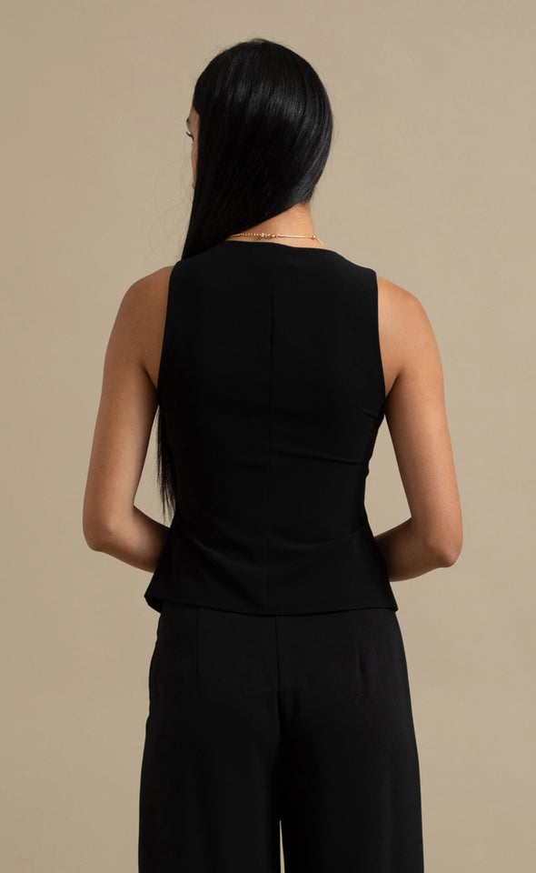 Suiting Square Neck Button Front Top Black