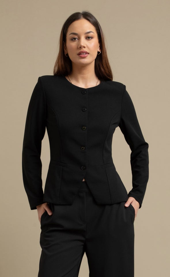 Tex Knit Button Through Jacket Black