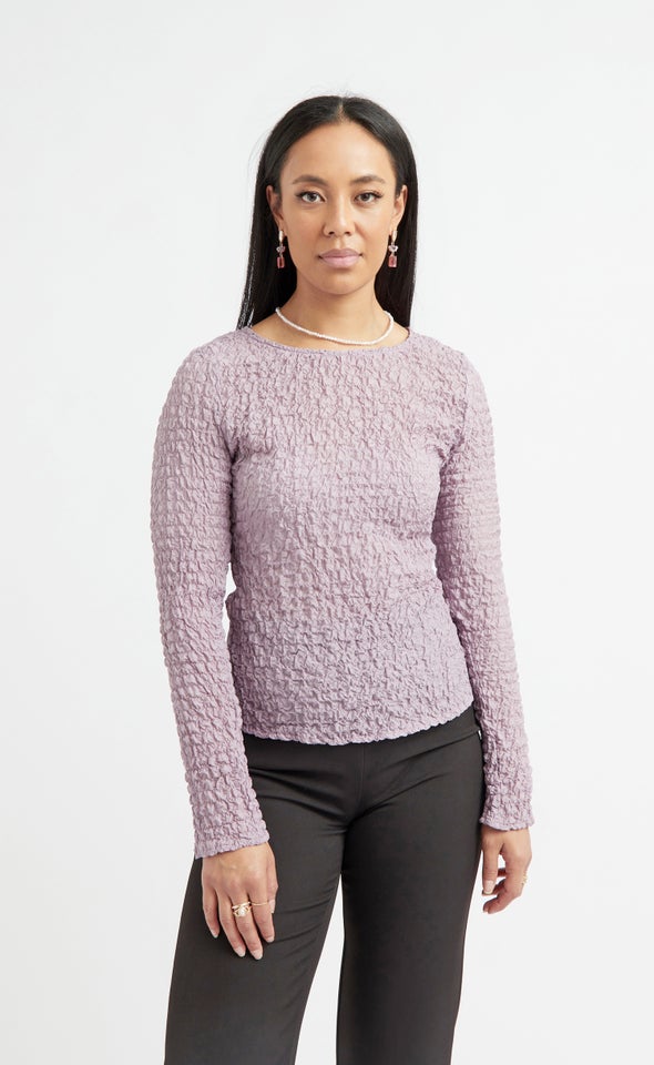 Textured CDC Fitted LS Top Mauve