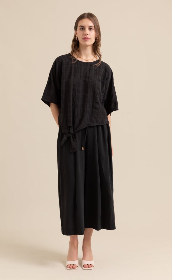 Textured CDC Knot Batwing Top Black