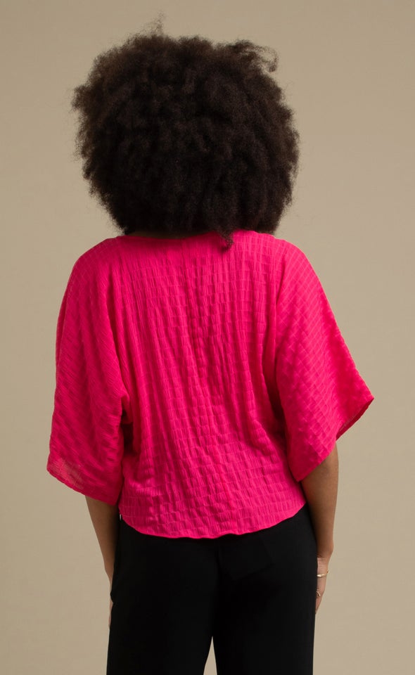 Textured CDC Knot Hem Top Magenta