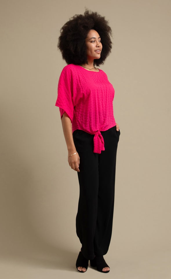 Textured CDC Knot Hem Top Magenta