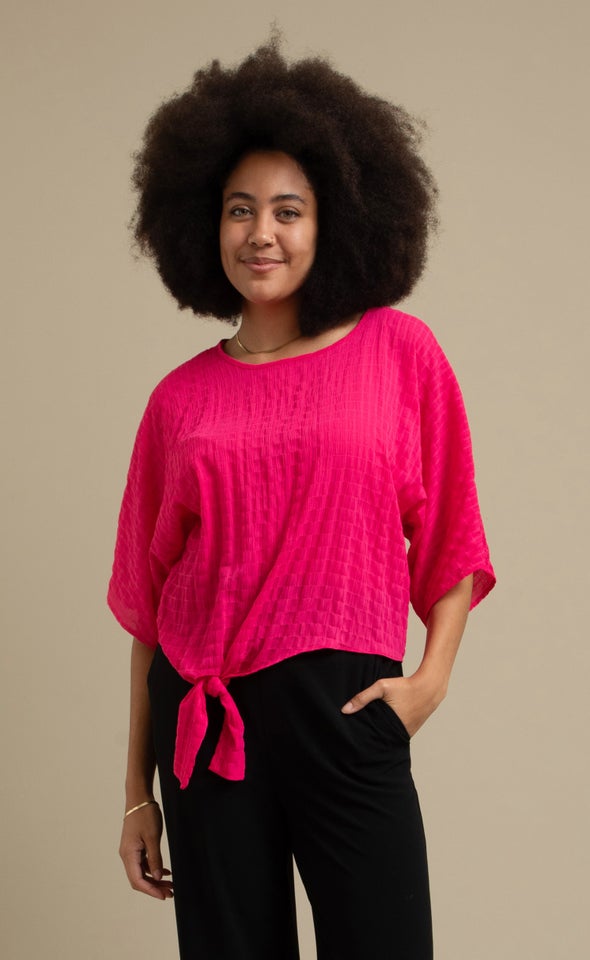 Textured CDC Knot Hem Top Magenta