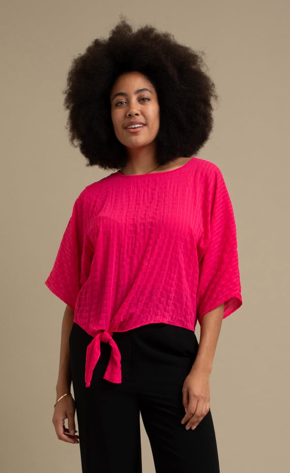 Textured CDC Knot Hem Top Magenta