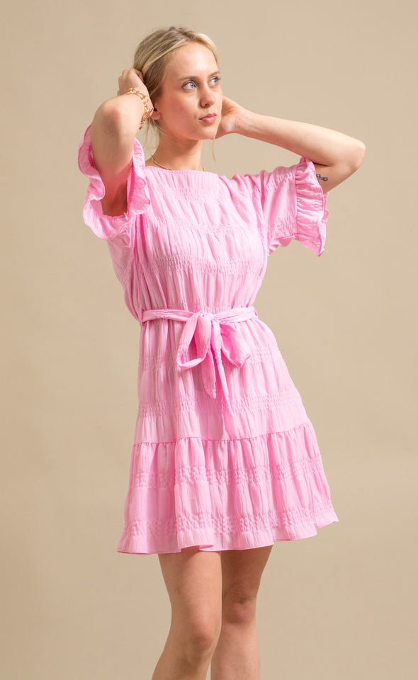 Textured CDC T-Shirt Dress Pink