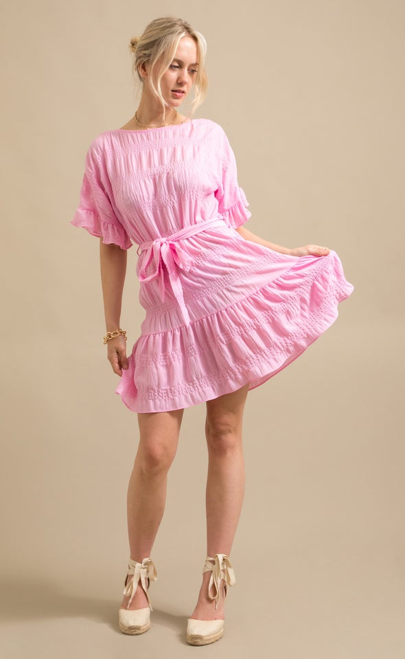 Textured CDC T-Shirt Dress Pink