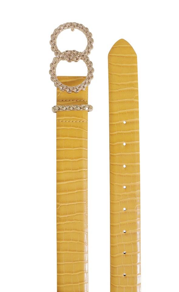 Textured Double Ring Buckle Belt Gold/ochre