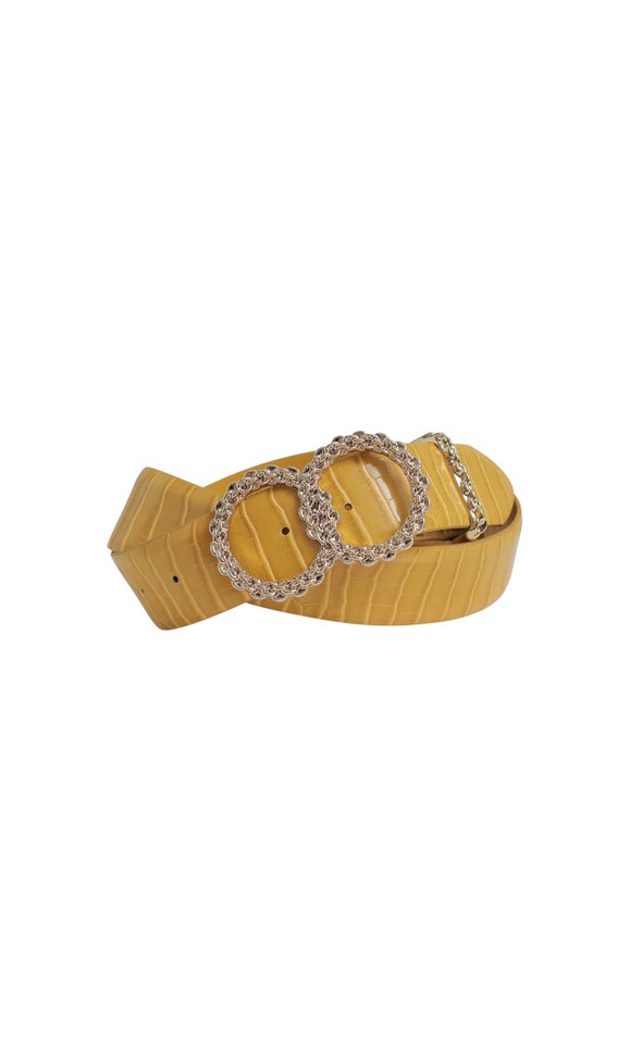 Textured Double Ring Buckle Belt Gold/ochre