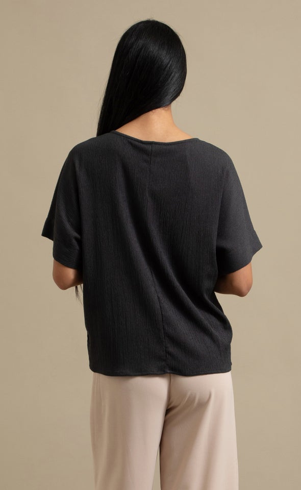 Textured Jersey Boat Neck Top Charcoal