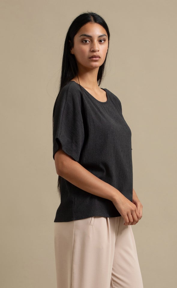 Textured Jersey Boat Neck Top Charcoal