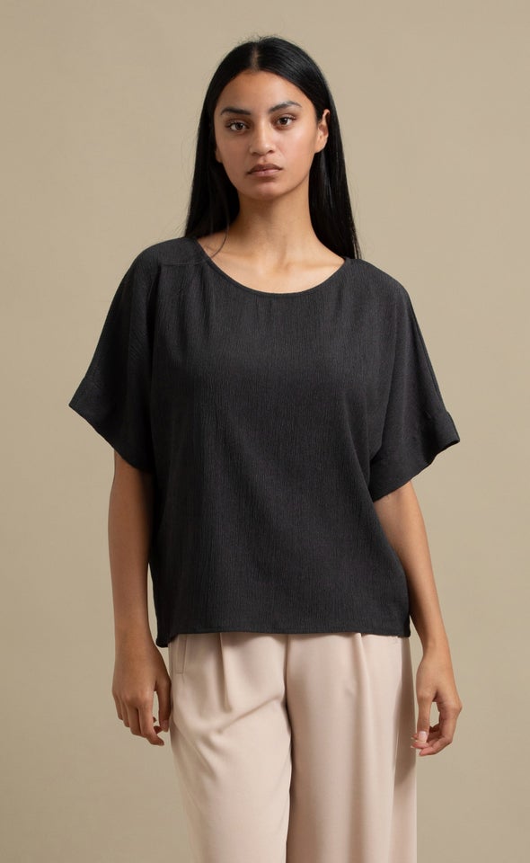 Textured Jersey Boat Neck Top Charcoal